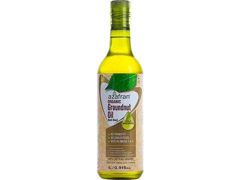 Azafran Organic Cold Pressed Groundnut Oil, 1 L