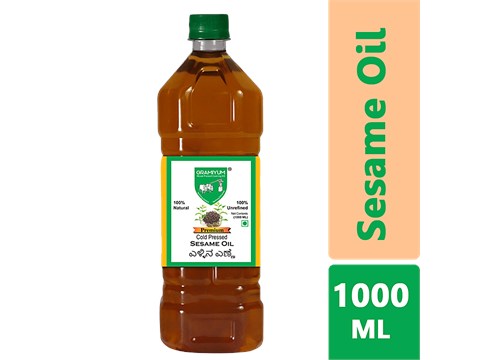 Gramiyum Chekku/Cold Pressed Sesame Oil - Natural & Unrefined, Premium, 1 L