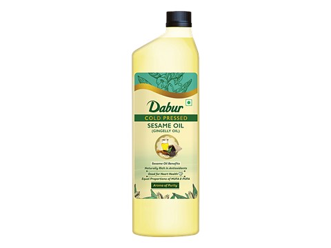 Dabur Cold Pressed Sesame (Gingelly/Til) Cooking Oil, Perfect Blend of Health, Taste & Aroma, Promotes Heart Health & Lowers Cholesterol Levels, 1 L