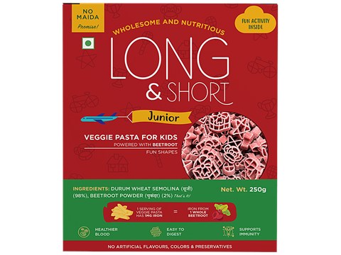 Long&Short Beetroot Kids Pasta In Fun Shapes - Veggie, No Maida, Healthy, 250 g
