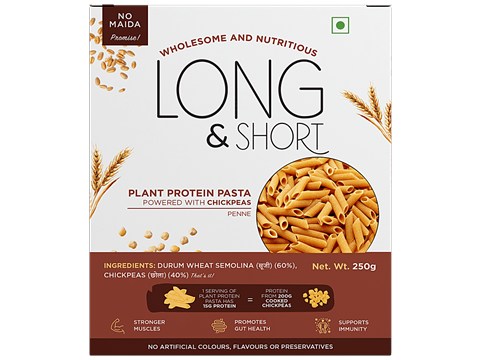 Long&Short Chickpeas Penne Pasta - Plant Protein, No Maida, Healthy, 250 g