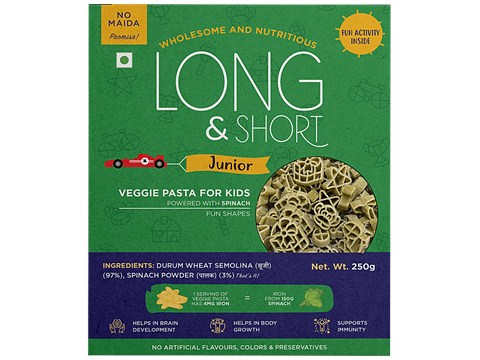 Long&Short Spinach Kids Pasta In Fun Shapes - Veggie, No Maida, Healthy, 250 g