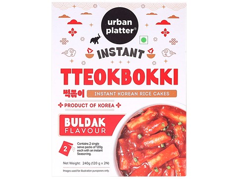 Urban Platter Instant Tteokbokki Instant Korean Rice Cakes - Buldak Flavour, 240 g