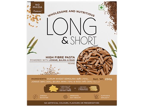 Long&Short Multigrain Penne Pasta Made With Jowar, Bajra & Ragi - High Fiber, No Maida, Healthy, 250 g