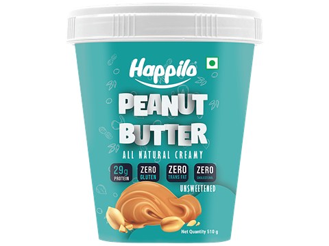 Happilo All Natural Peanut Butter - Creamy, Unsweetened, High In Protein, Gluten Free, 510 g