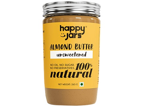 Happy Jars Almond Butter - Unsweetened, 265 g