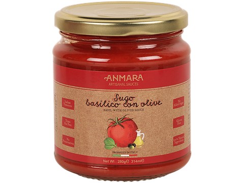 Anmara Basilico Con Olive Sauce - No Added Sugar, Gluten Free, 280 g