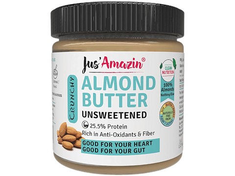 Jus Amazin Crunchy Almond Butter - Unsweetened, 200 g