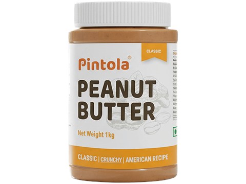 Pintola Peanut Butter - Crunchy, Classic, Original American Recipe, With 26g Protein, 1 kg