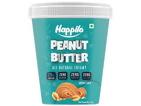Happilo All Natural Peanut Butter - Creamy, Unsweetened, High In Protein, Gluten Free, 1 kg
