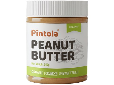 Pintola Peanut Butter - Organic, Unsweetened & Crunchy, With 30g Protein, 350 g