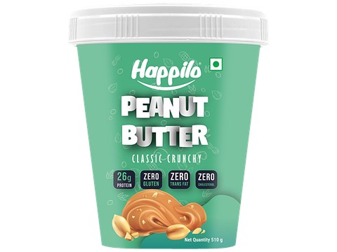 Happilo Classic Peanut Butter - Crunchy, High In Protein, Gluten Free, 510 g