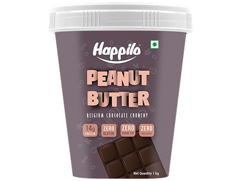 Happilo Belgium Chocolate Peanut Butter - Crunchy, High In Protein, Gluten Free, 1 kg