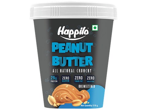 Happilo All Natural Peanut Butter - Crunchy, Unsweetened, High In Protein, Gluten Free, 510 g