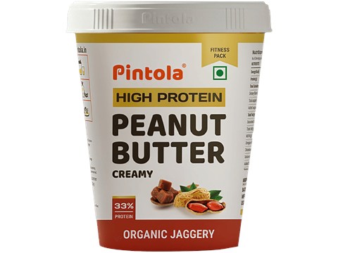 Pintola Organic Jaggery Peanut Butter - Creamy, With 33g Protein & 7g Fiber, 510 g