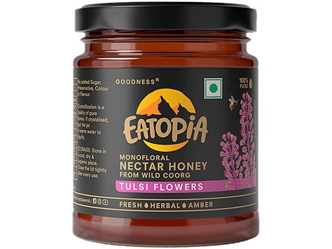 Eatopia Monofloral Nectar Honey - Tulsi Flowers, Fresh & Herbal, Builds Immunity, 250 g