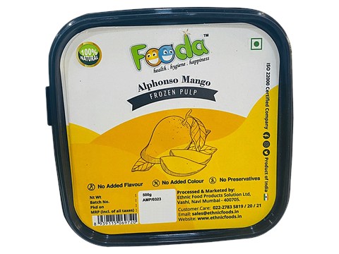 Fooda Alphonso Mango Pulp - Frozen Fresh, 500 g