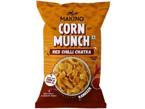 Makino Corn Munch Red Chilli Chatka Namkeen, 150 g