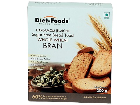 DIET FOODS Cardamom/Elaichi) Sugar Free Bread Toast - Whole Wheat Bran, High Fibre, Sugar Free, 200 g