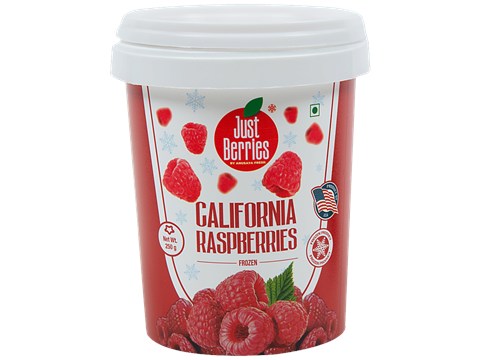 Just Berries Frozen California Raspberries - Rich In Antioxidants & Minerals, 250 g
