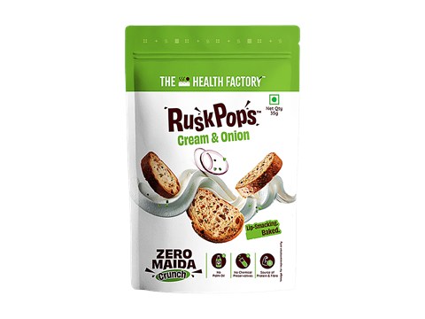 The Health Factory Cream & Onion Zero Maida Rusk Pops, 35 g