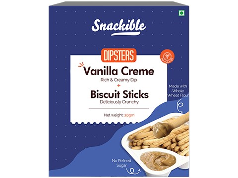 Snackible Dipsters Vanilla Creme Rich & Creamy Dip + Biscuit Sticks Deliciously Crunchy, 30 g