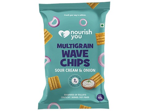 Nourish you Sour Cream & Onion Multigrain Wave Chips, 60 g