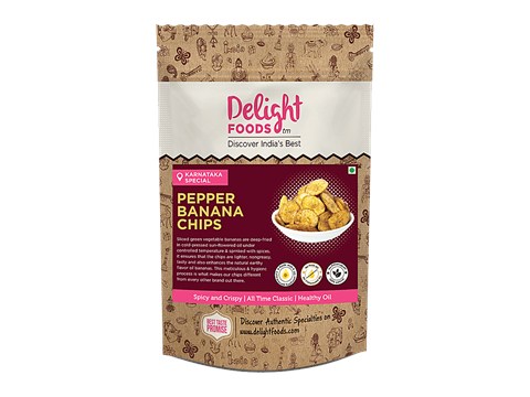 Delight Foods Pepper Banana Chips - Cold Pressed Sunflower Oil Fried, 200 g