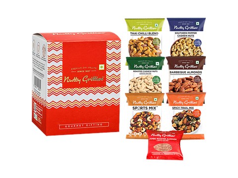 Nutty Gritties Mixed Dry Fruits Nuts Gift Box - 7 Flavoured Nuts On The Go, 159 g