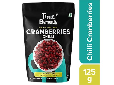 True Elements Chilli Cranberries - Spicy, Tangy Flavour, Rich In Antioxidants, 125 g