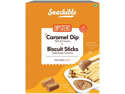 Snackible Dipsters Caramel Dip Rich & Creamy + Biscuit Sticks Deliciously Crunchy, 30 g