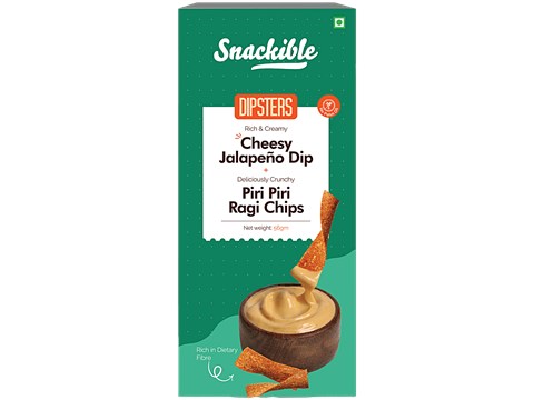 Snackible Dipsters Cheesy Jalapeno Dip + Piri Piri Ragi Chips, 56 g