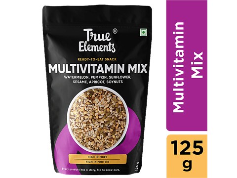 True Elements Multivitamin Trail Mix - Roasted Watermelon, Pumpkin, Sunflower, Sesame, Apricot & Soynuts - Healthy Snacks, Mixed Seeds for Eating, 125 g