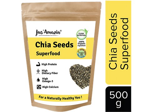 Jus Amazin Organic Chia Seeds - High Protein, Rich in Fiber, Omega3 & Calcium, Superfood, 500 g