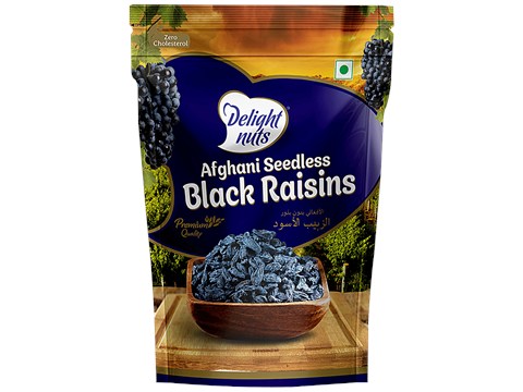 Delight Nuts Seedless Black Raisins - Afghani, Premium Quality, No Cholesterol, 200 g
