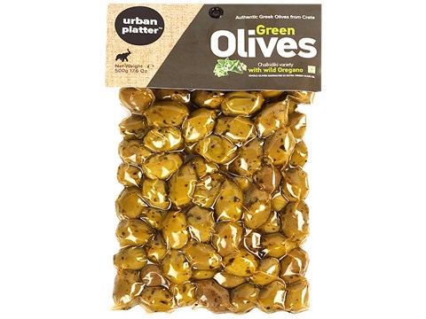 Urban Platter Chalkidiki Variety Green Olives - With Wild Oregano, 500g