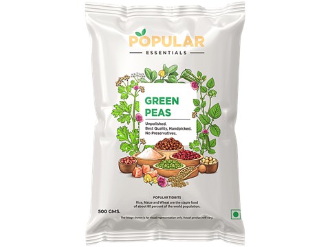 Popular Essentials Green Peas - Unpolished, 500 g