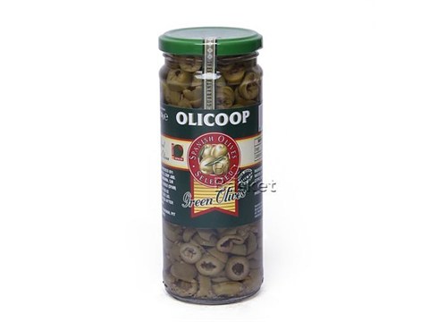 Olicoop Olicoop Olives - Green (Sliced) 450 gm Jar, 450 g
