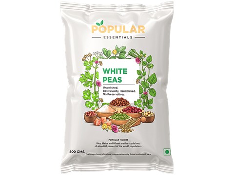 Popular Essentials White Peas - Unpolished, 500 g