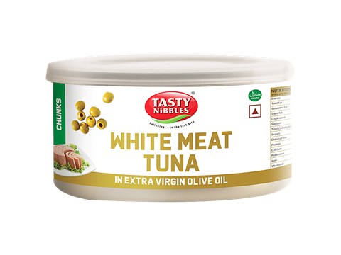 Tasty Nibbles White Meat Canned Tuna Chunks - In Extra Virgin Olive Oil, 185 g