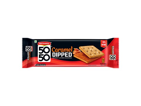 Britannia 5050 Caramel Dipped Sandwich Biscuit, 150 g