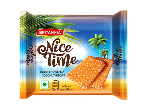 Britannia Nice Time Sugar Showered Coconut Biscuit, 52.7 g