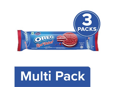 Cadbury Oreo Red Velvet Sandwich Biscuit - Limited Edition, Yummy Treat, 3x120 g