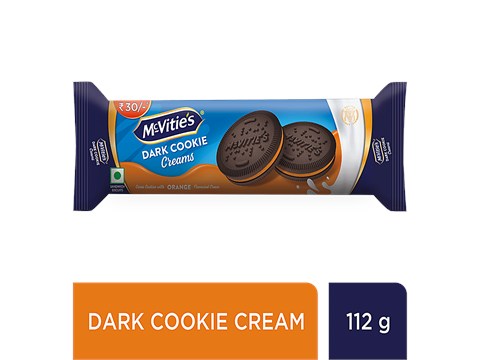 McVitie's Dark Cookie Cream Biscuit With Goodness Of Cocoa & Orange Flavoured Cream, 112 g