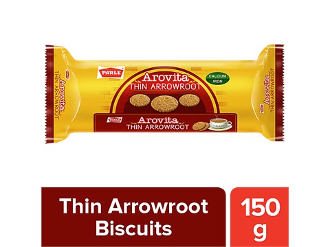 Parle Arovita Thin Arrowroot Biscuit - Rich In Calcium & Iron, Crispy, 150 g
