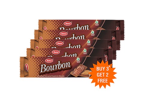 Dukes  Bourbon Premium Chocolate Flavoured Sandwich Biscuits - Sweet & Crunchy, 150 g