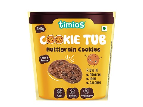 Timios Multigrain Cookies Tub - Choco & Sesame, Protein, Iron & Calcium Rich, 150 g