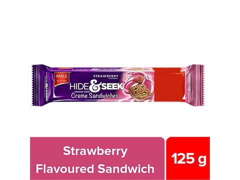 Parle Platina Hide & Seek Strawberry Flavoured Choco Chip Creme Sandwich Biscuits, 100 g