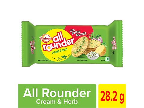 Sunfeast All Rounder - Thin, Light & Crunchy Potato Biscuit With Cream & Herb Flavour, 28.2 g