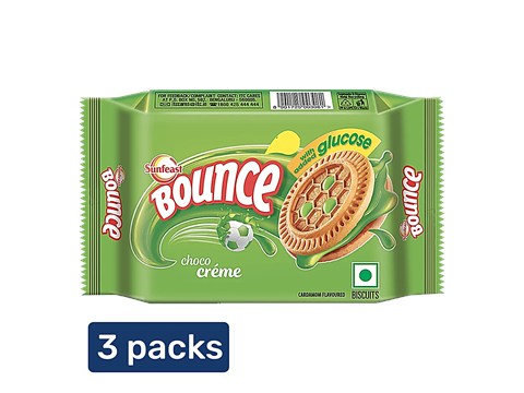 Sunfeast Bounce Biscuits - Elaichi Creme Cookies, 3x58 g
